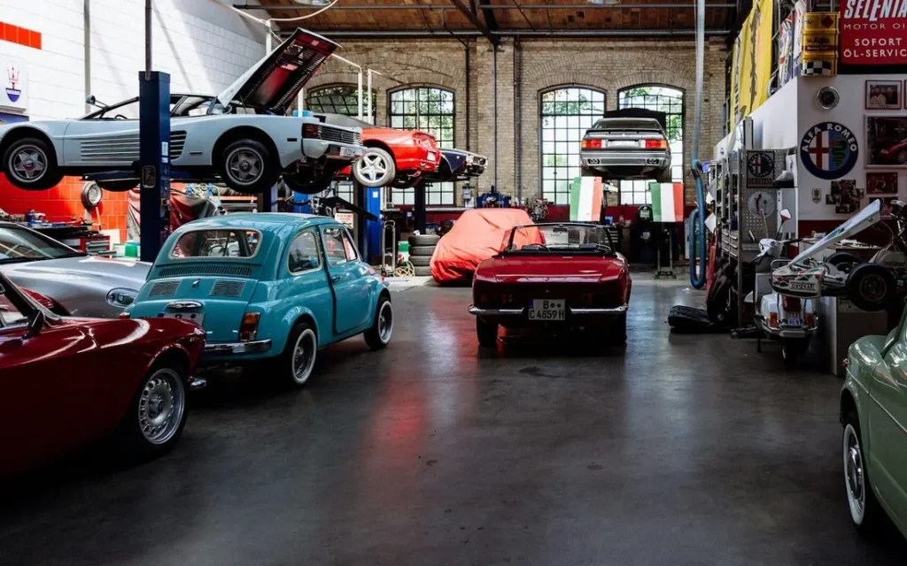 Restored classic cars in the LIFT workshop